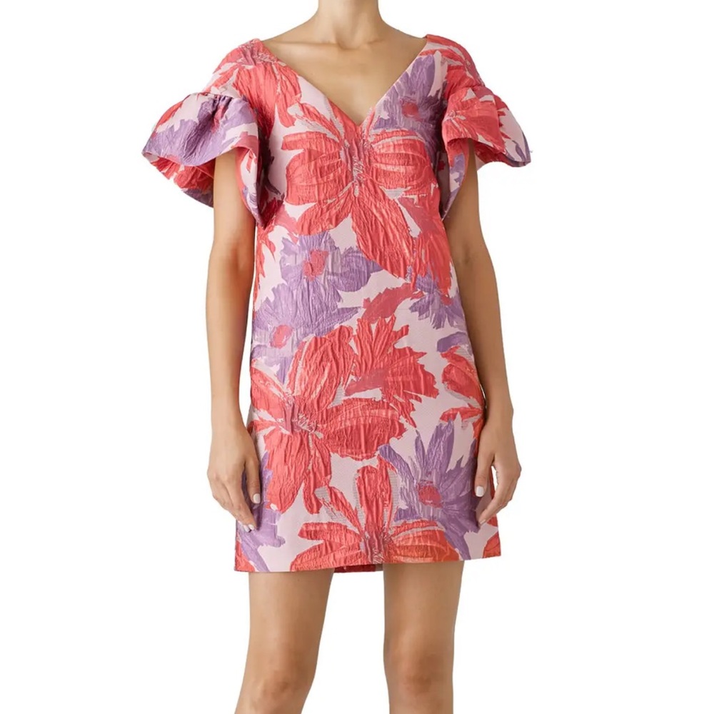 Badgley Mischka Floral Ruffle Shift Dress, Size 10